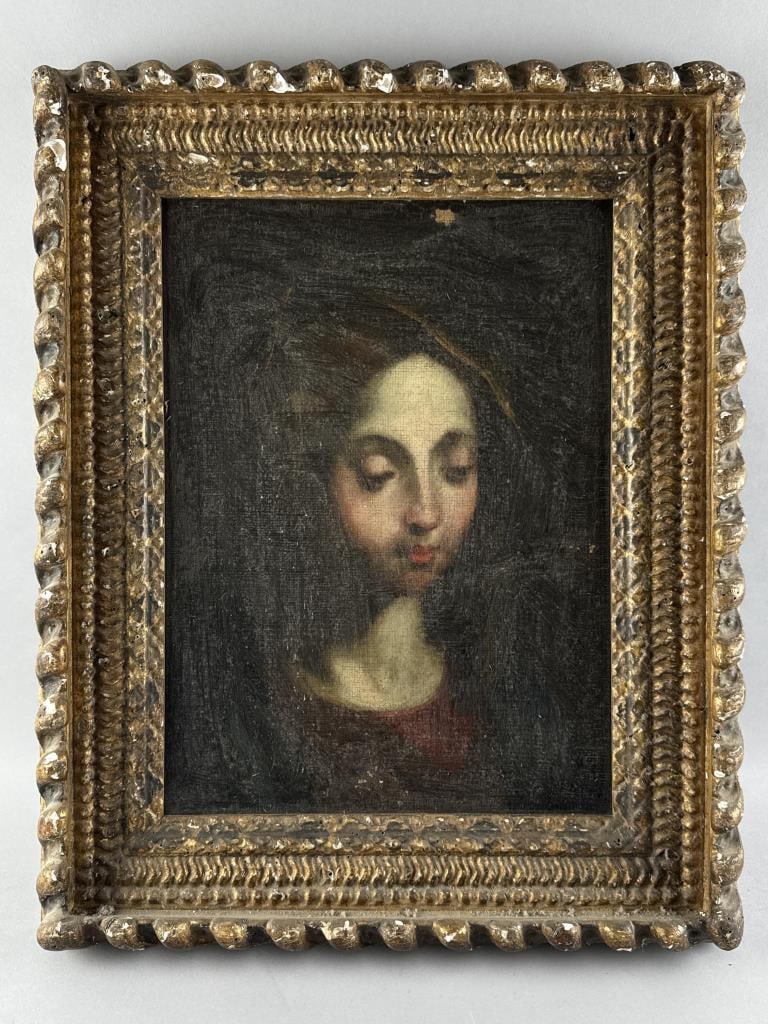 OLD MASTER-STYLE PAINTING OF THE MADONNA 19th Century Oil on canvas, 18.25" x 13.5" sight. Framed (1 of 2)