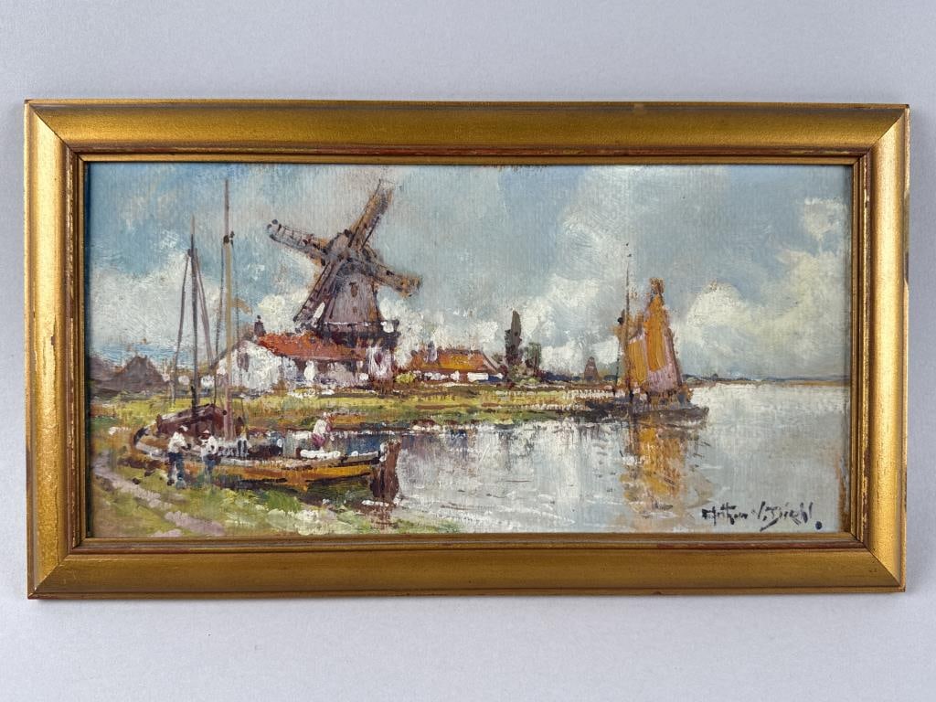 ARTHUR VIDAL DIEHL (Massachusetts/New York/England, 1870-1929), Windmill on a river., Oil on board, (1 of 3)