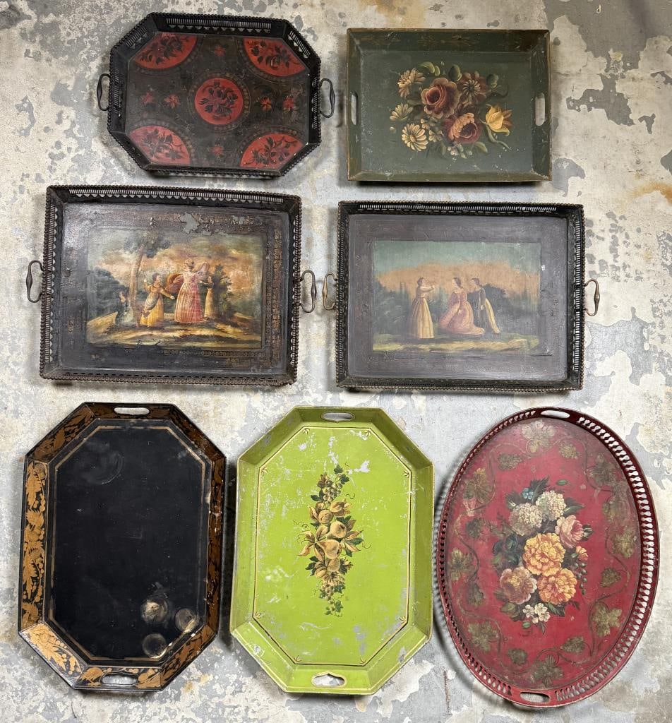 SEVEN TOLE TRAYS 19th/20th Century Largest approx. 24" x 20". (1 of 7)
