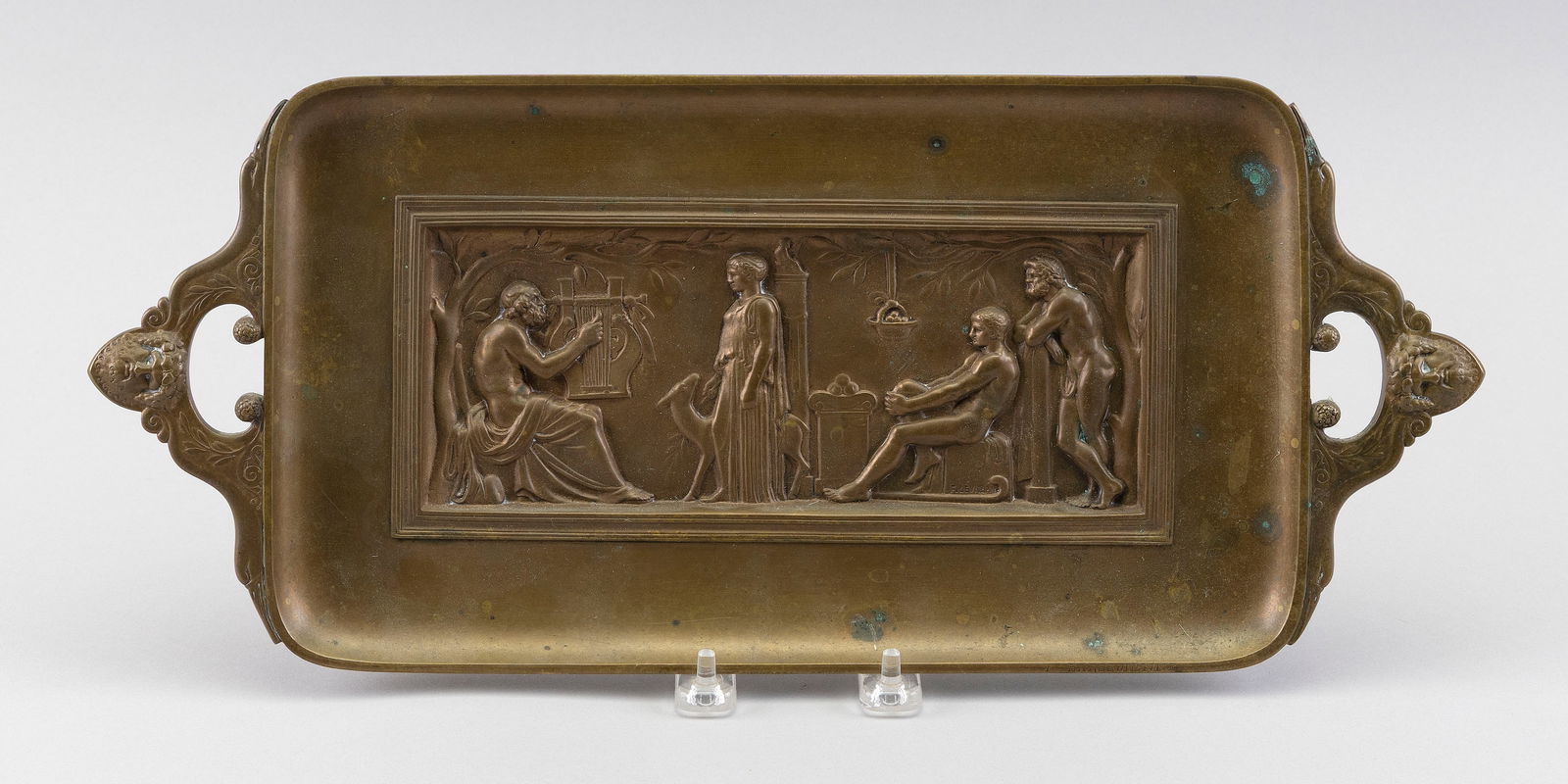 FERDINAND LEVILLAIN (France, 1837-1905), Neoclassical tray with figural and acorn handles and a (1 of 3)