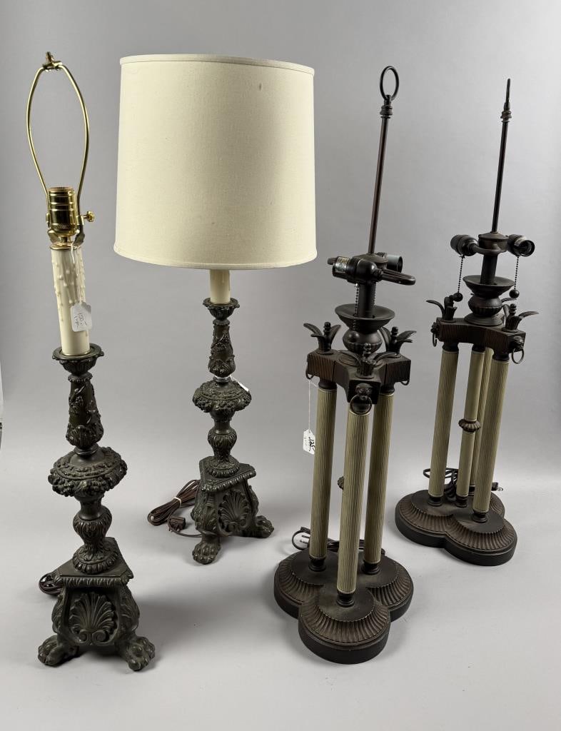TWO PAIRS OF TABLE LAMPS Early 20th Century Heights to fixtures 20.5" and 22". (1 of 6)