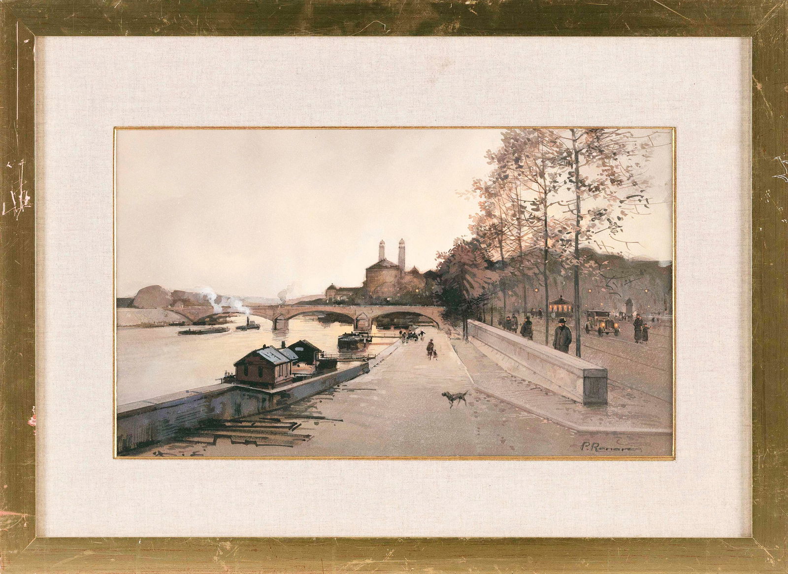 PAUL RENARD (France, 1941-1997), Along the Seine, Paris., Watercolor and gouache, 10.75" x 18" (1 of 2)