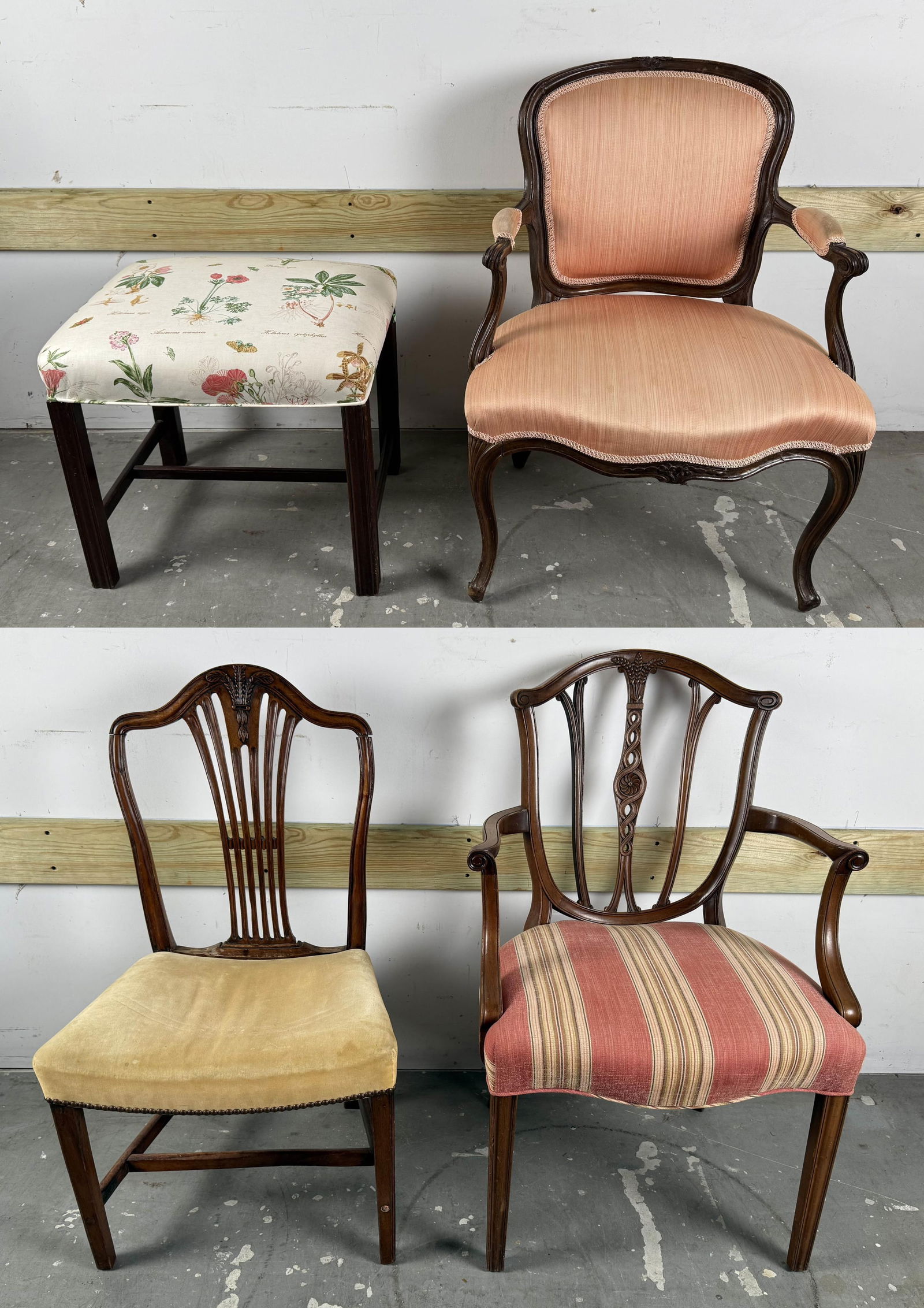 THREE CHAIRS AND A STOOL 20th Century Chair back heights from 35" to 37.5". Seat heights from 17" to (1 of 11)