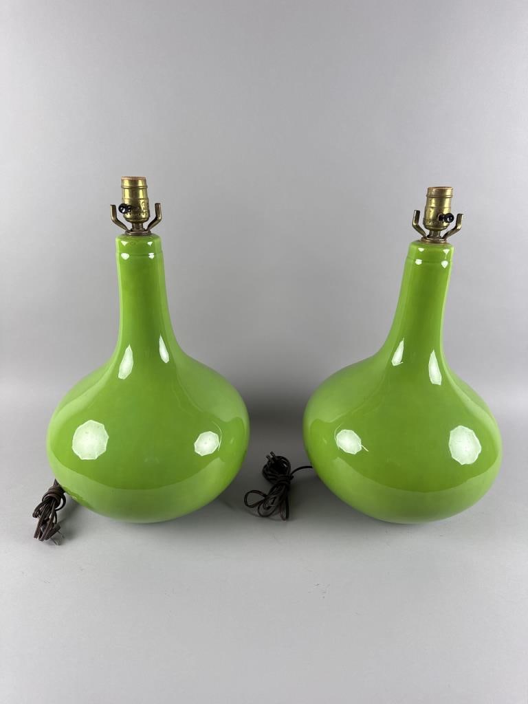 PAIR OF POSTMODERN-STYLE CERAMIC TABLE LAMPS 20th Century Heights to top of sockets 19.5". (1 of 3)