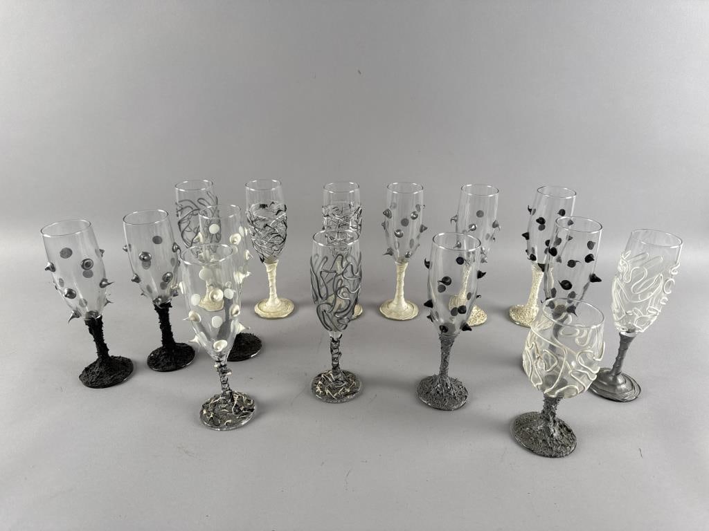 FIFTEEN PIECES OF CONTEMPORARY STEMWARE AFTER WARHOL Heights from 6.5" to 8".: FIFTEEN PIECES OF CONTEMPORARY STEMWARE AFTER WARHOLMostly flutes.Heights from 6.5" to 8".
