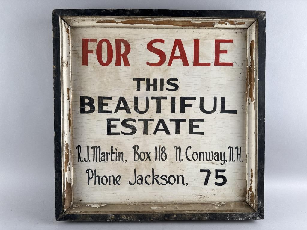 PAINTED WOODEN NEW HAMPSHIRE REAL ESTATE SIGN Early 20th Century Height 23". Width 23". (1 of 3)