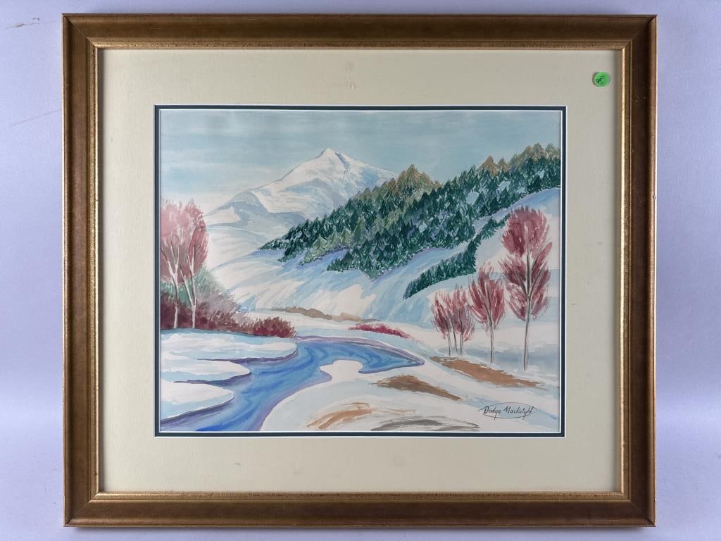 AMERICAN SCHOOL (20th Century,), Winter landscape., Watercolor on paper, 16.5" x 21" sight. Framed (1 of 3)