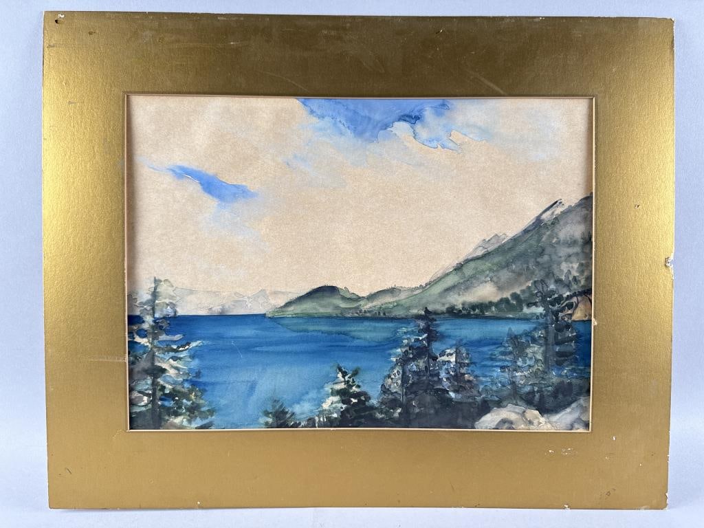 WOODED COASTAL LANDSCAPE 20th Century Watercolor on cream woven paper, 13.5" x 18.5". Unframed. (1 of 3)