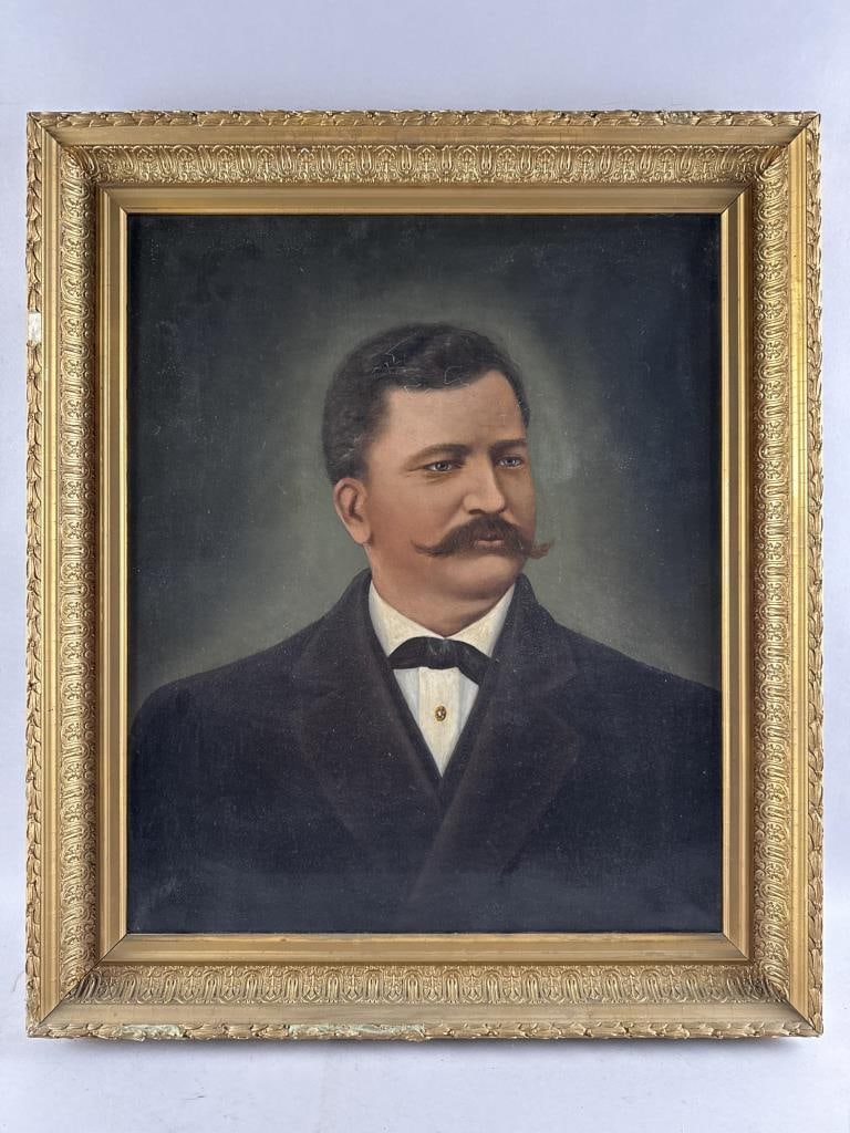 AMERICAN SCHOOL (19th Century,), Portrait of a gentleman in suit and bow tie., Oil on canvas, 24" x (1 of 2)