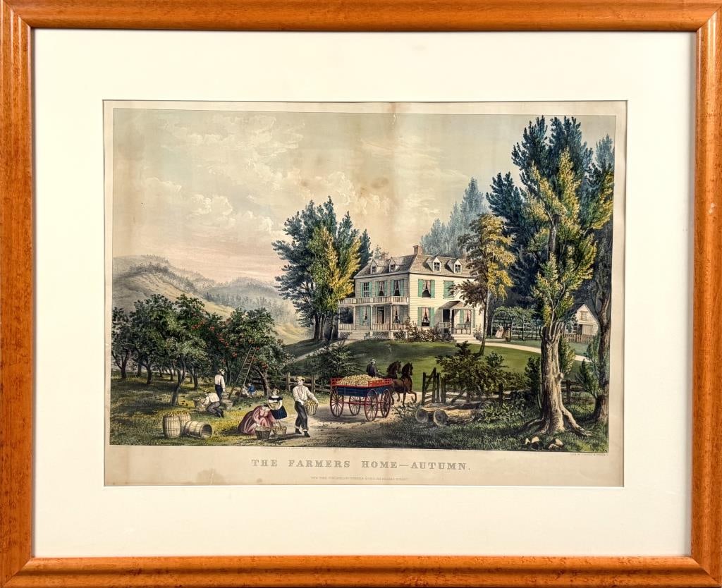 CURRIER & IVES HAND-COLORED LARGE FOLIO LITHOGRAPH "THE FARMERS HOME - AUTUMN" New York, 19th (1 of 2)