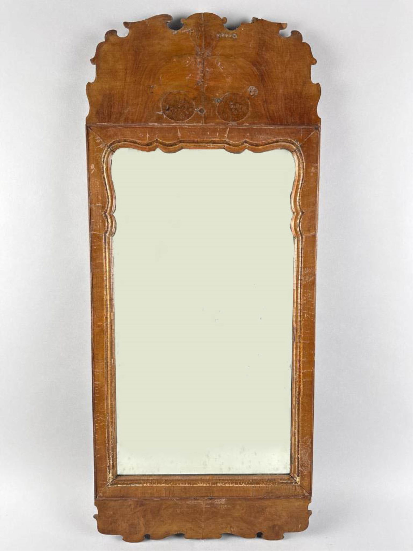 QUEEN ANNE LOOKING GLASS 18th Century Height 35.5". Width 15.25". (1 of 2)