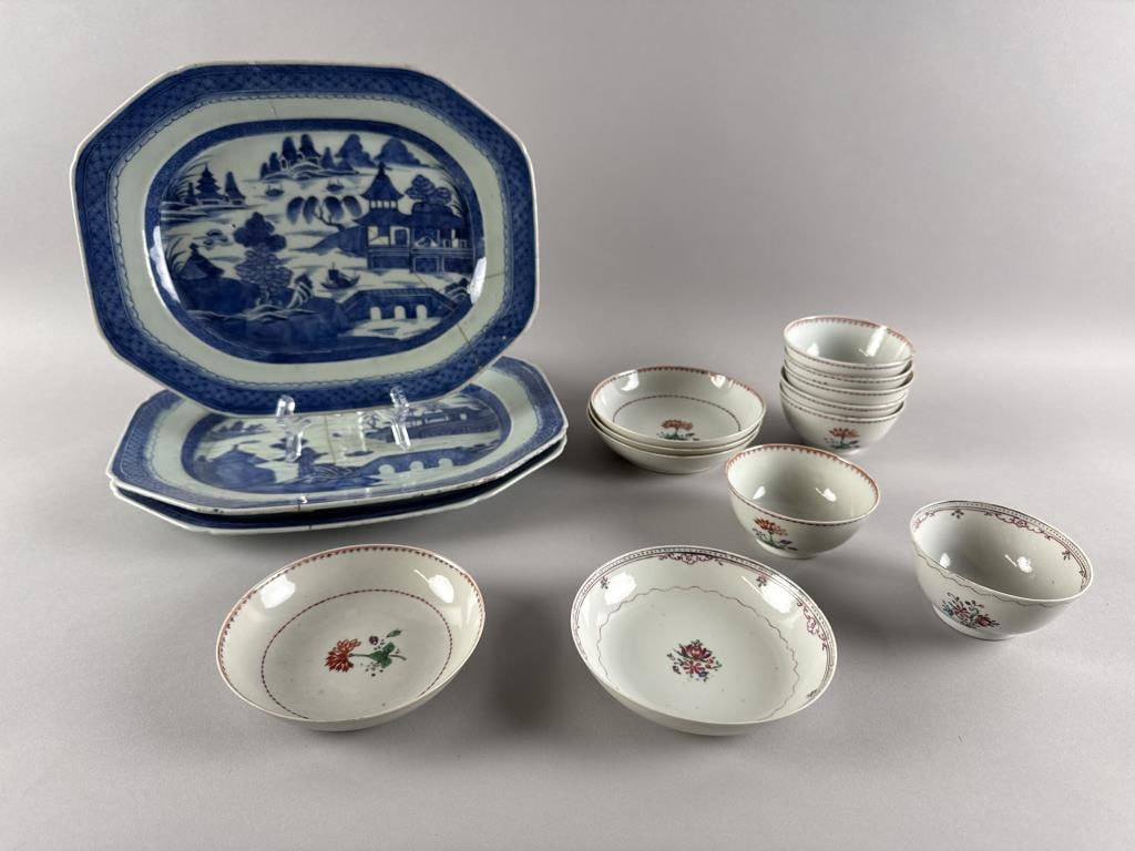 FIFTEEN PIECES OF CHINESE EXPORT PORCELAIN 18th and 19th Century Platters 11.25" x 14.25". (1 of 7)