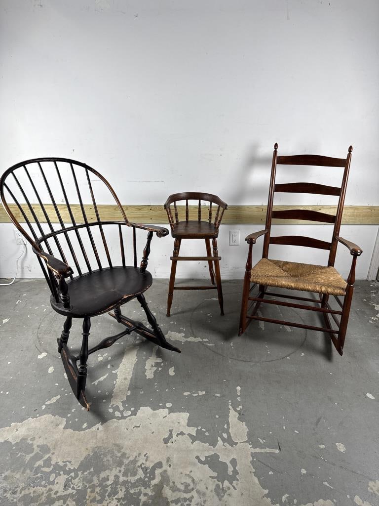 THREE ANTIQUE CHAIRS 18th/19th Century Back heights from 29.5" to 42". (1 of 8)