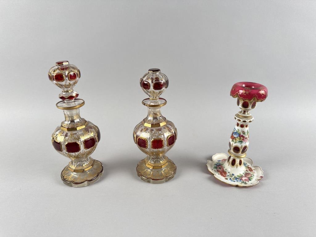 THREE PIECES OF OVERLAY GLASS 19th Century (1 of 3)