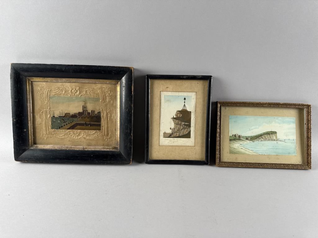 THREE COASTAL SCENE PAINTINGS Smallest 9" x 6.75". Largest 9.5" x 11.5". (1 of 5)