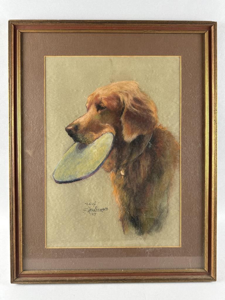 PASTEL PORTRAIT OF THE GOLDEN RETRIEVER "CHIEF" Third Quarter of the 20th Century Pastel on paper, (1 of 3)