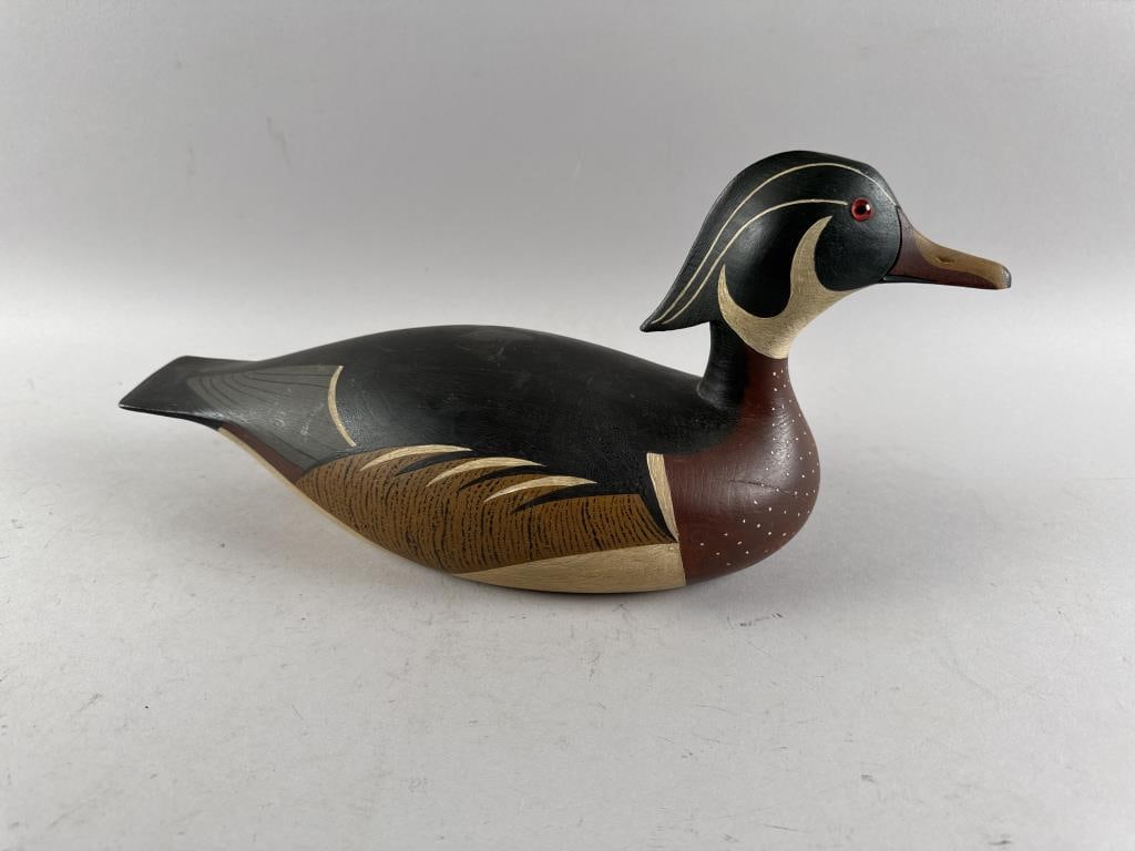 BYRON BRUFFEE, SR. WOOD DUCK DRAKE DECOY Middleboro, Massachusetts, 1942-2013 Length 16". (1 of 3)