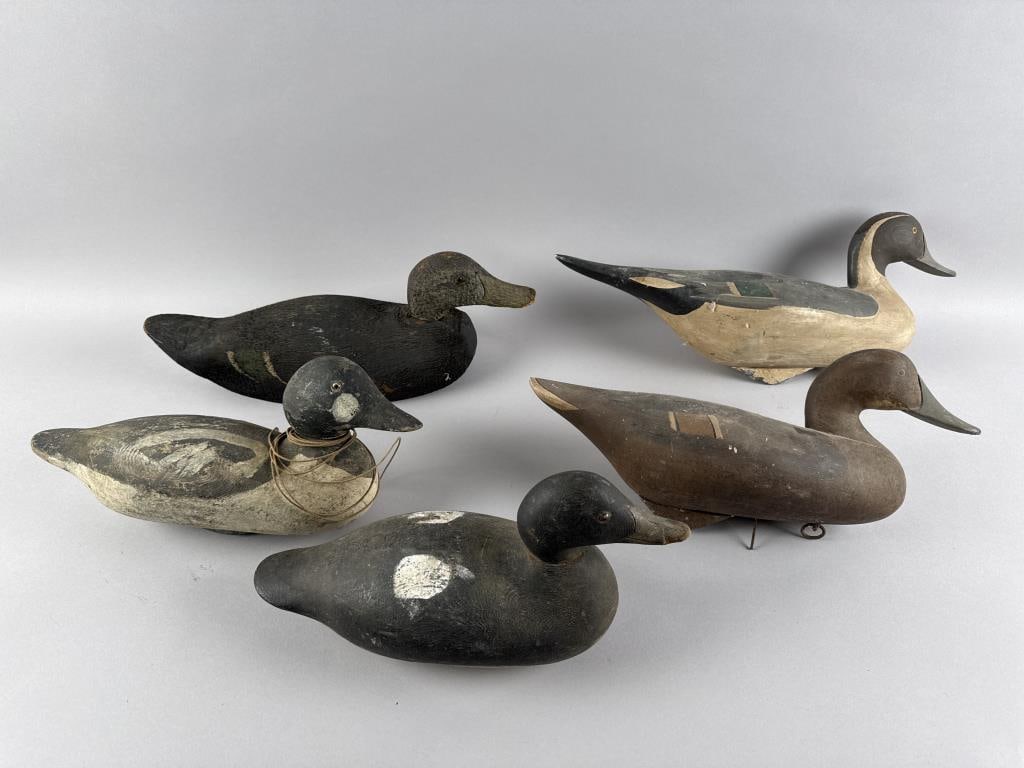 FIVE DUCK DECOYS 20th Century Lengths from 13" to 18". (1 of 5)