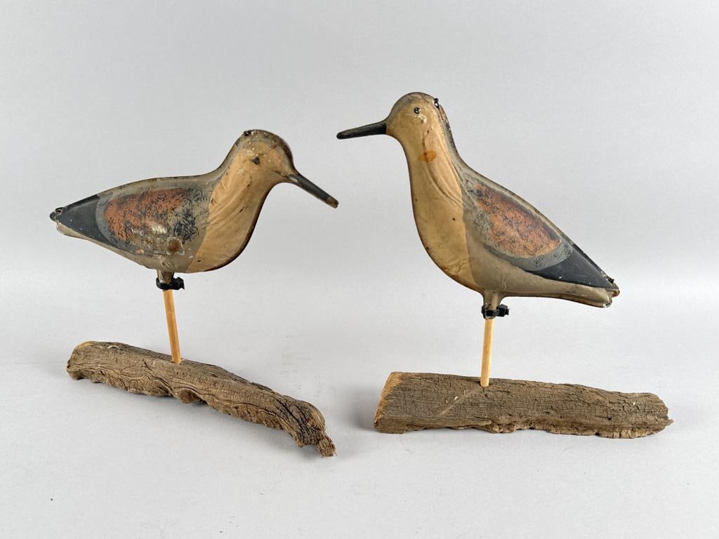TWO TIN ROBIN SNIPE DECOYS 19th Century Lengths 10.5". (1 of 2)