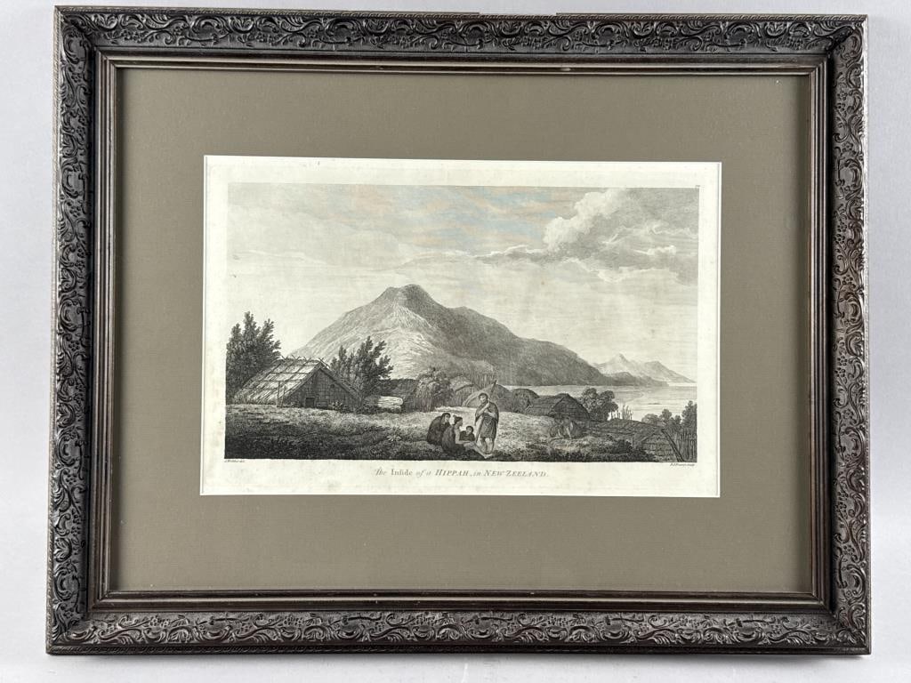 ENGRAVING "THE INSIDE OF A HIPPAH IN NEW ZEALAND" AFTER JOHN WEBBER 1784 11" x 16.25" sight. Framed (1 of 2)