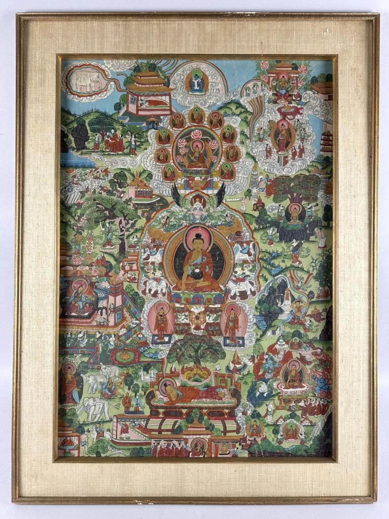 TIBETAN THANGKA 19th Century 30" x 20.5". Framed 36" x 26.5". (1 of 2)