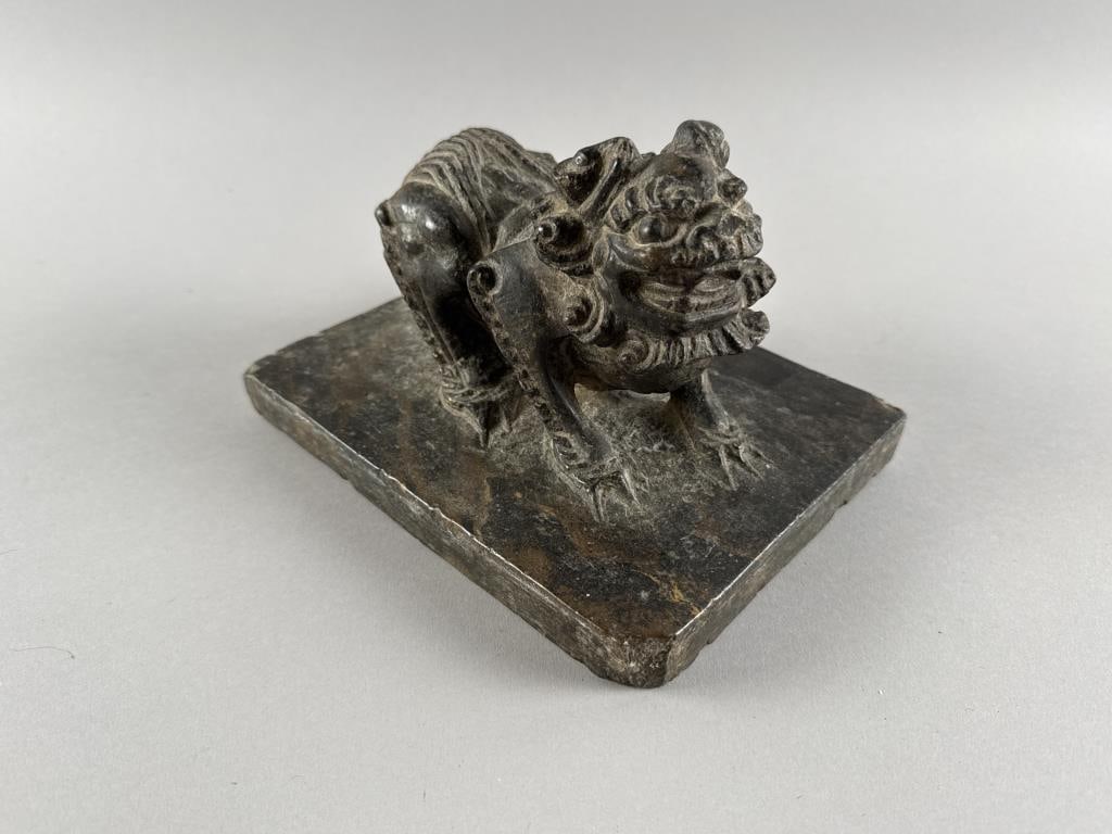 CHINESE STONE CARVING OF A FIERCE LION 18th/19th Century Height 6". Length 6". Width 8". (1 of 3)
