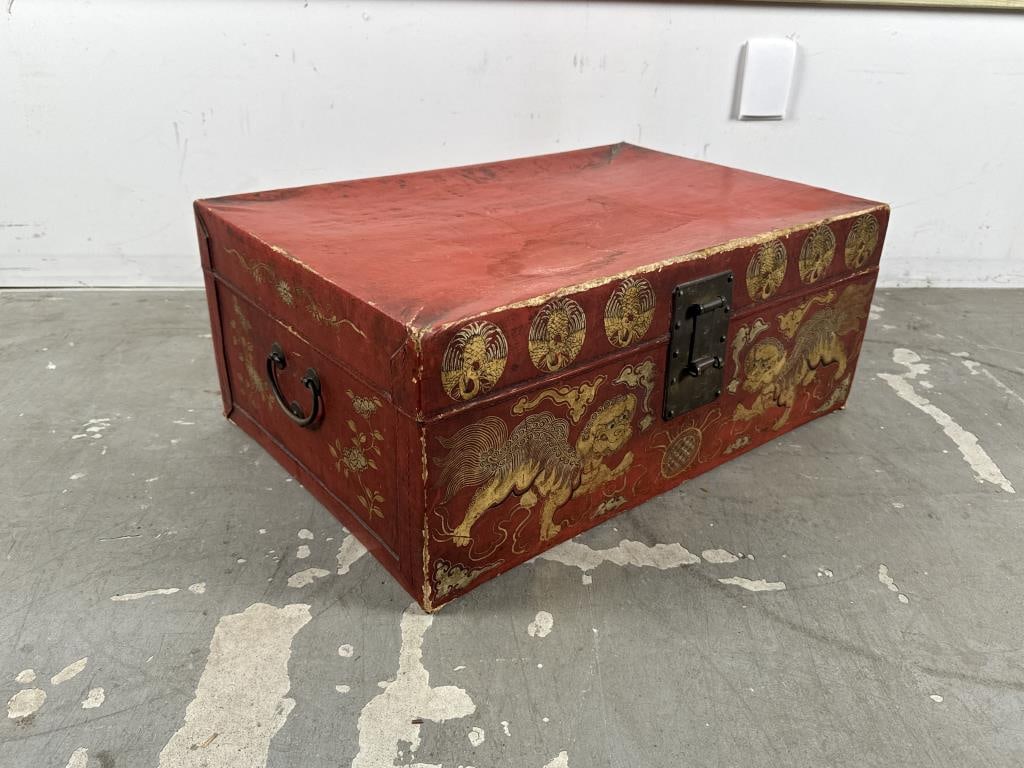 CHINESE PIGSKIN-COVERED BOX Early 20th Century Height 10.5". Width 26". Depth 17". (1 of 5)