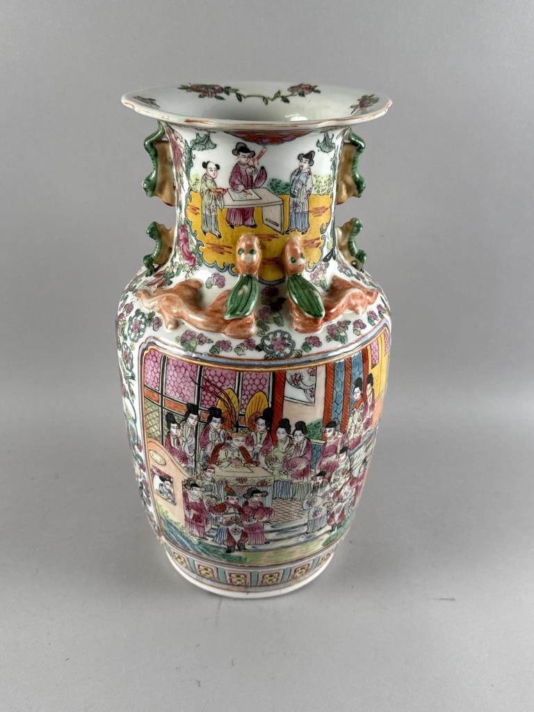 ROSE MANDARIN PORCELAIN VASE 20th Century Height 14.5". (1 of 4)