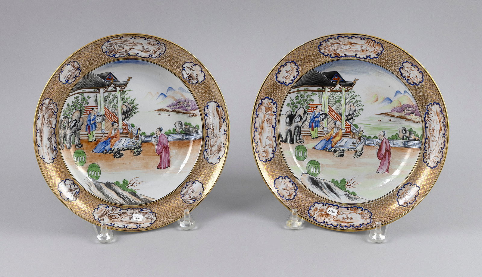 PAIR OF CHINESE EXPORT PORCELAIN SOUP BOWLS DEPICTING THE TALE OF THE CALLIGRAPHER AND THE GOOSE (1 of 2)