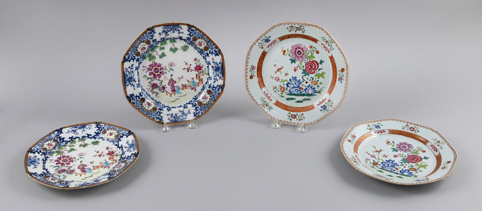 TWO PAIRS OF CHINESE EXPORT PORCELAIN OCTAGONAL PLATES Late 18th Century Widths 8.75". (1 of 1)