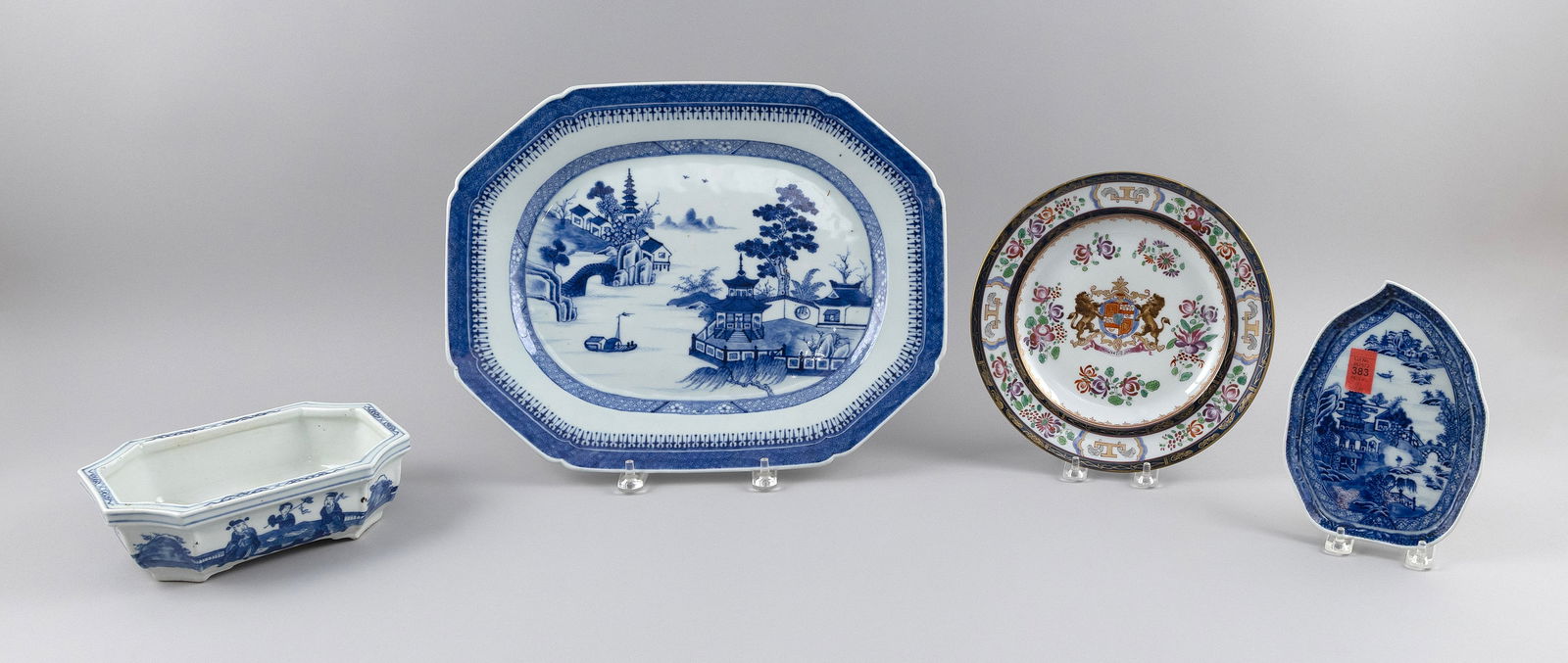 THREE PIECES OF CHINESE EXPORT PORCELAIN AND A SAMPSON ARMORIAL PLATE 19th Century Lengths from 9.5" (1 of 1)