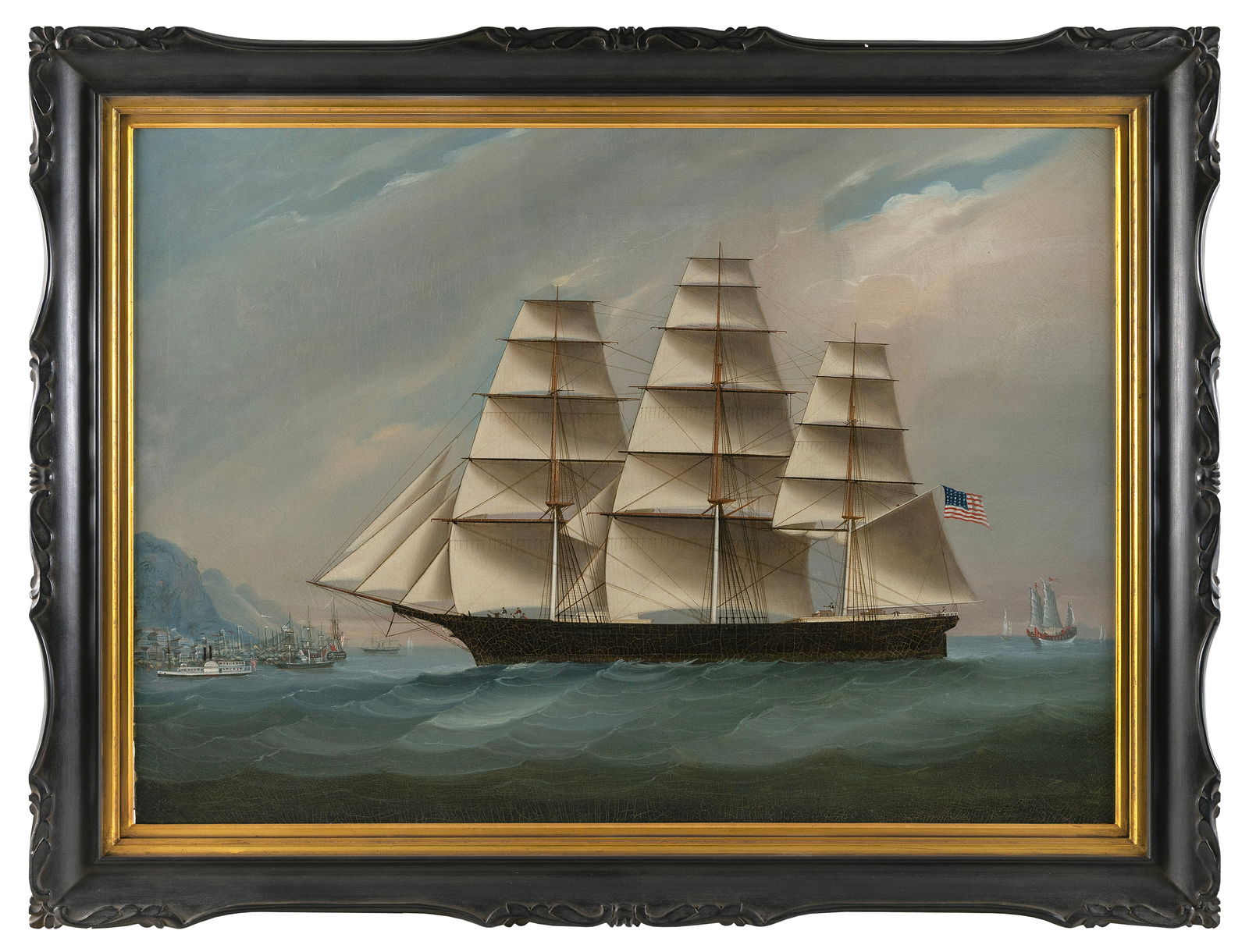 CHINESE SCHOOL (19th Century,), A three-masted clipper flying an American flag coming into Hong (1 of 1)