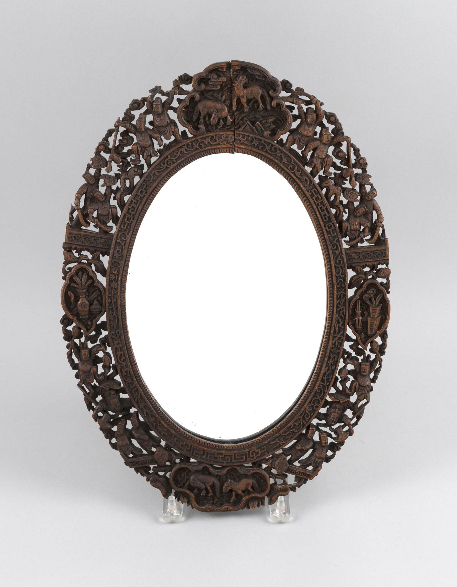 CHINESE EXPORT RELIEF-CARVED WOODEN MIRROR 19th Century 17.25" x 12.5". (1 of 2)