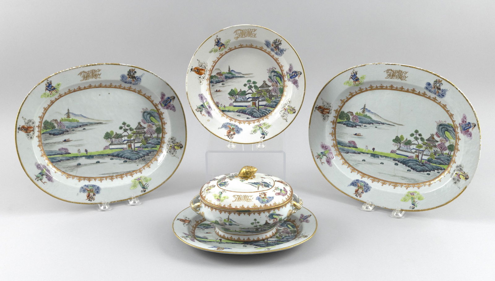 RARE SET OF CHINESE EXPORT PORCELAIN WITH MONOGRAM OF NEW YORK GOVERNOR DEWITT CLINTON Late (1 of 1)