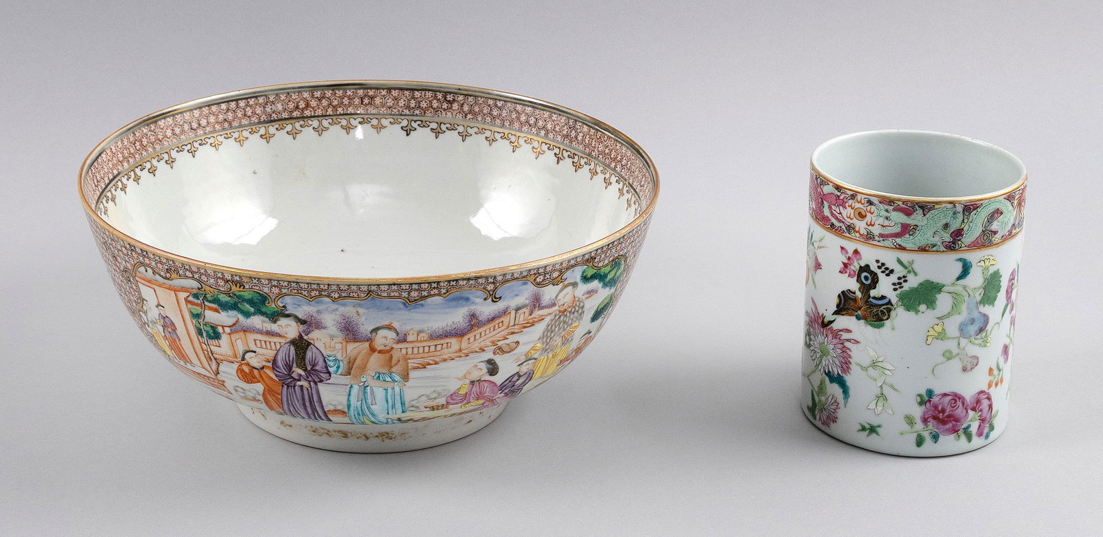 TWO PIECES OF CHINESE EXPORT FAMILLE ROSE PORCELAIN Mid-19th Century (1 of 4)