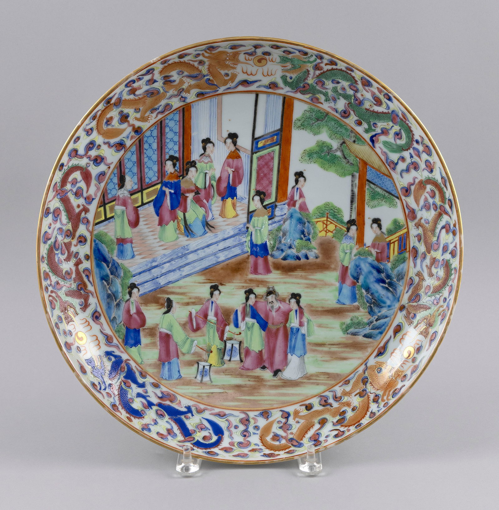 CHINESE EXPORT ROSE MANDARIN PORCELAIN CHARGER WITH DRAGON BORDER Second Quarter of the 19th Century (1 of 2)