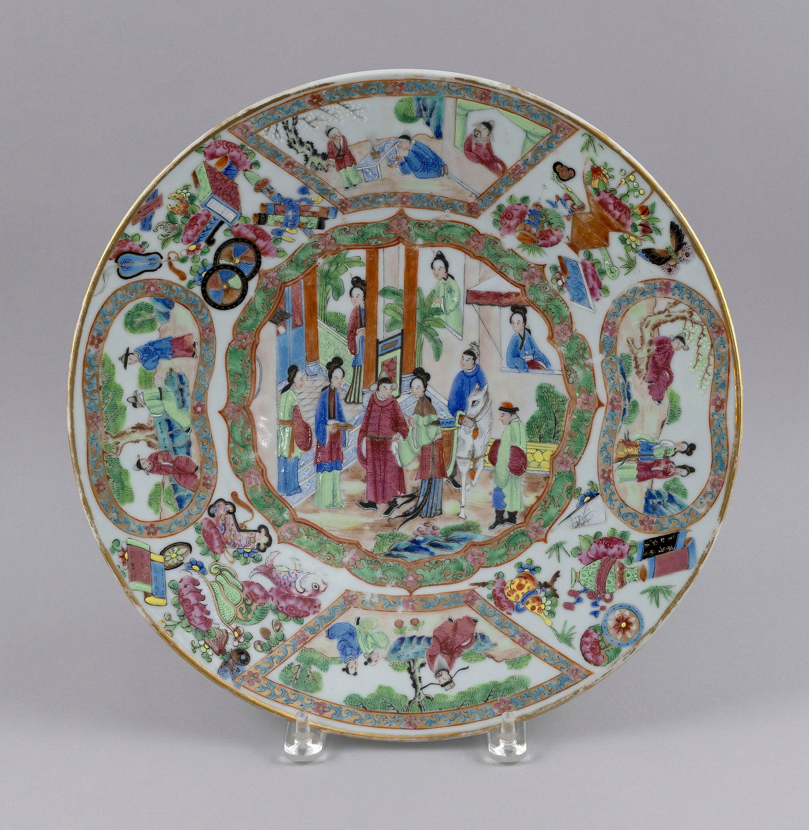 CHINESE EXPORT ROSE MANDARIN PORCELAIN CHARGER First Half of the 19th Century Diameter 13.75". (1 of 2)
