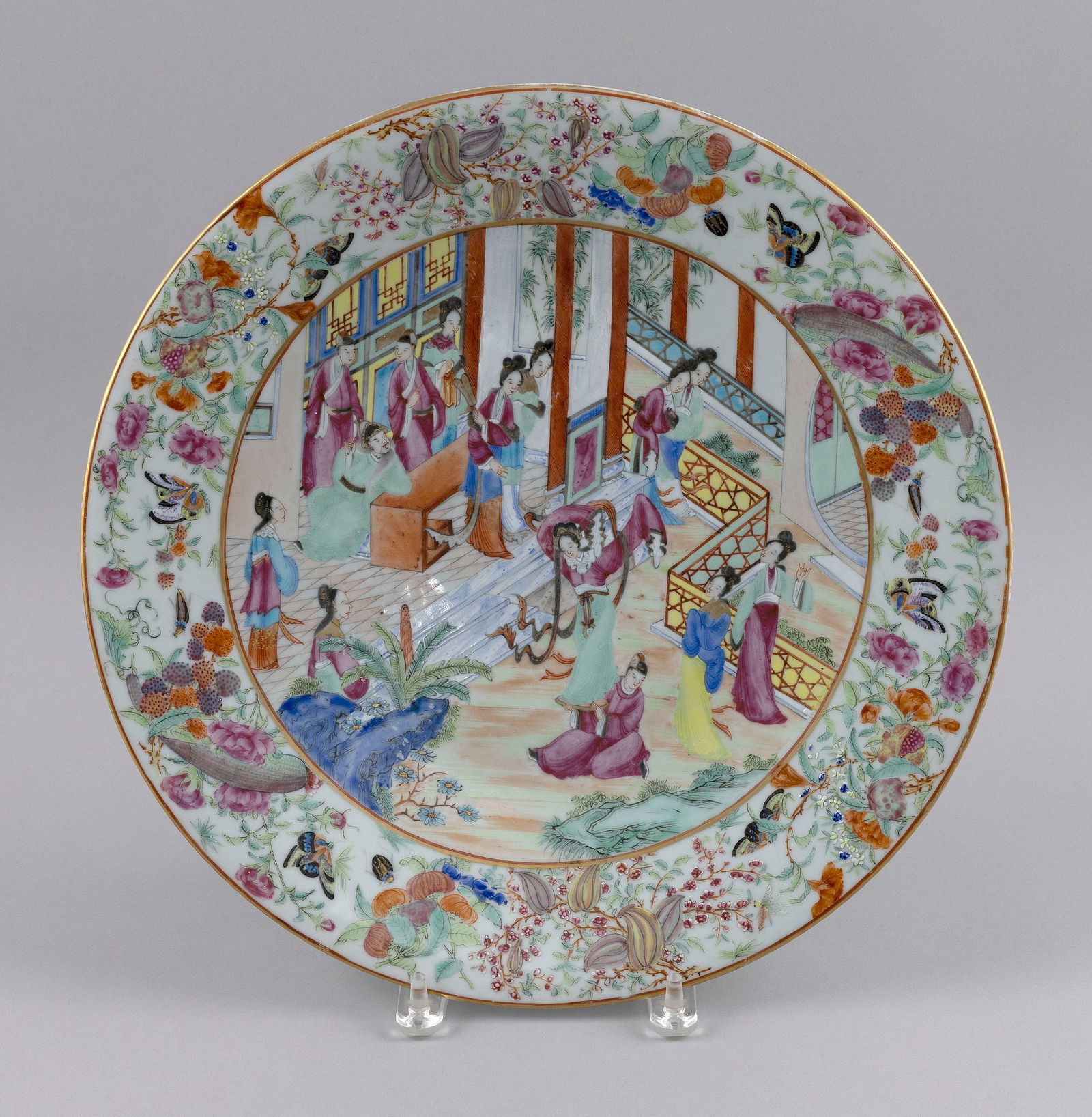 CHINESE EXPORT ROSE MANDARIN PORCELAIN CHARGER Mid-19th Century Diameter 15". (1 of 2)