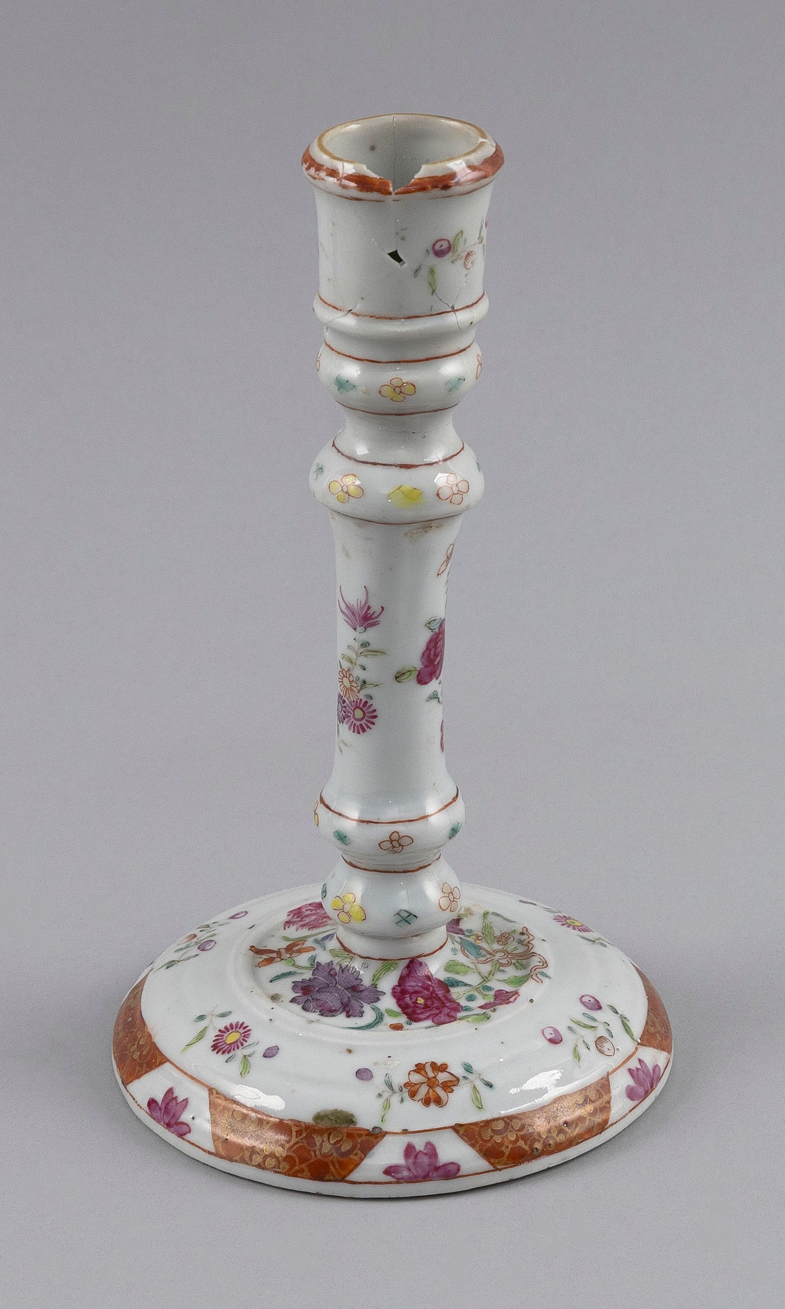 CHINESE PORCELAIN CANDLESTICK 18th Century Height 8.25". (1 of 3)