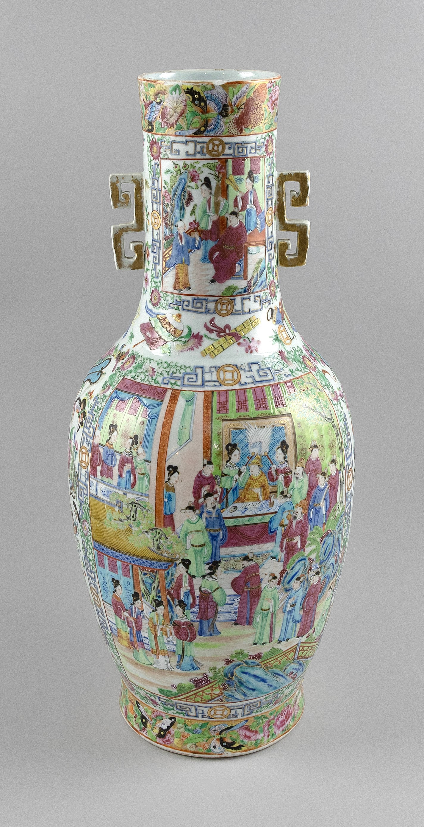 LARGE CHINESE ROSE MANDARIN PORCELAIN VASE 19th Century Height 24". (1 of 1)