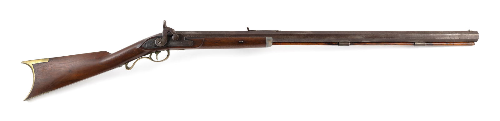 JOHN SHARP HALF-STOCK BULL BARREL PERCUSSION RIFLE 19th Century Length of barrel 30". Total length (1 of 2)