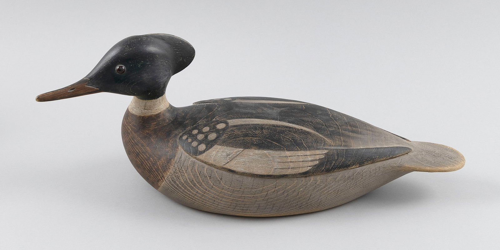 MARTY COLLINS RED-BREASTED MERGANSER DRAKE DECOY East Wareham, Massachusetts, 1960- Length 18". (1 of 3)