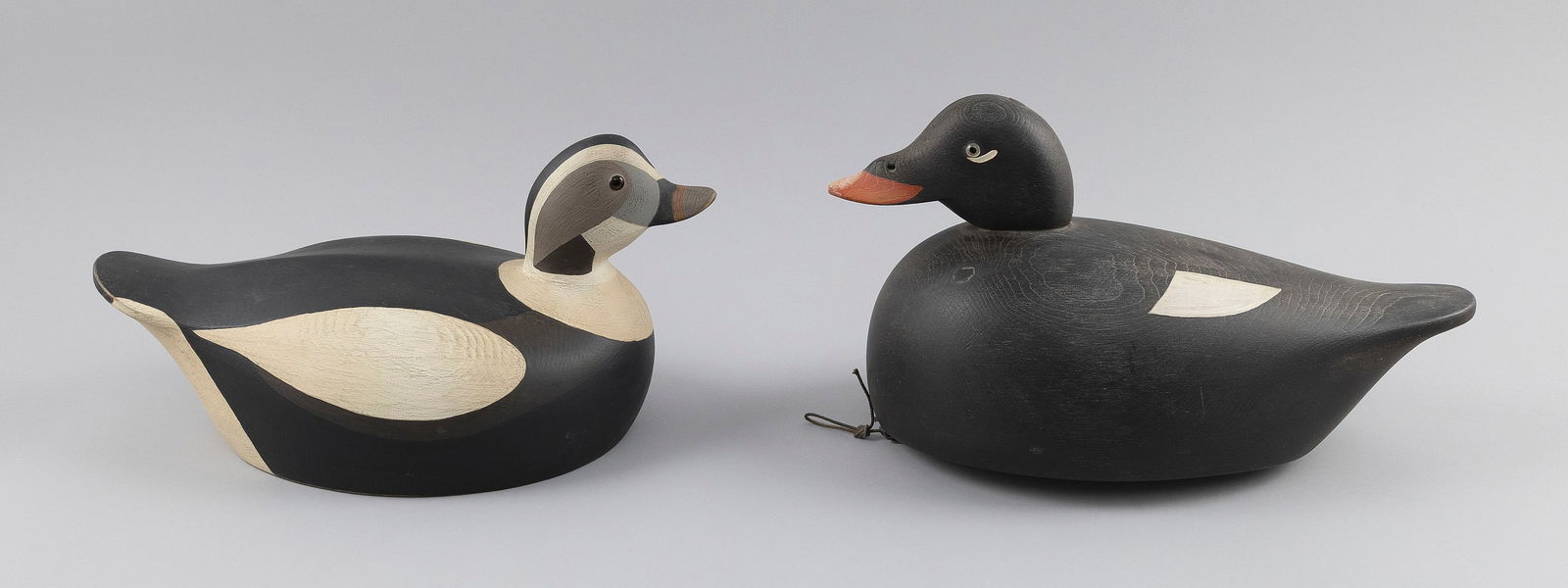 TWO MARTY COLLINS DECOYS East Wareham, Massachusetts, 1960- Lengths 14" and 15". (1 of 3)