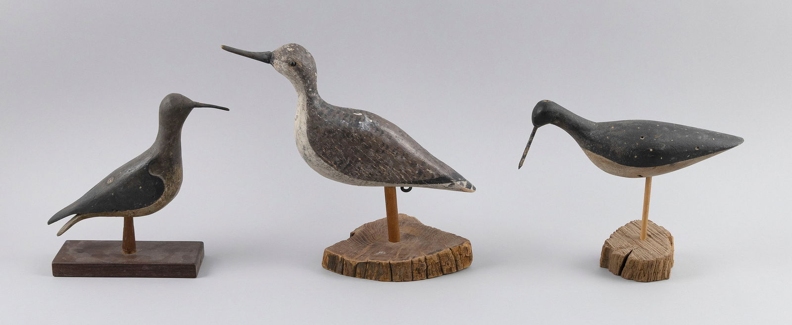 THREE MASSACHUSETTS YELLOWLEGS DECOYS Late 19th Century Lengths from 9" to 13". (1 of 1)