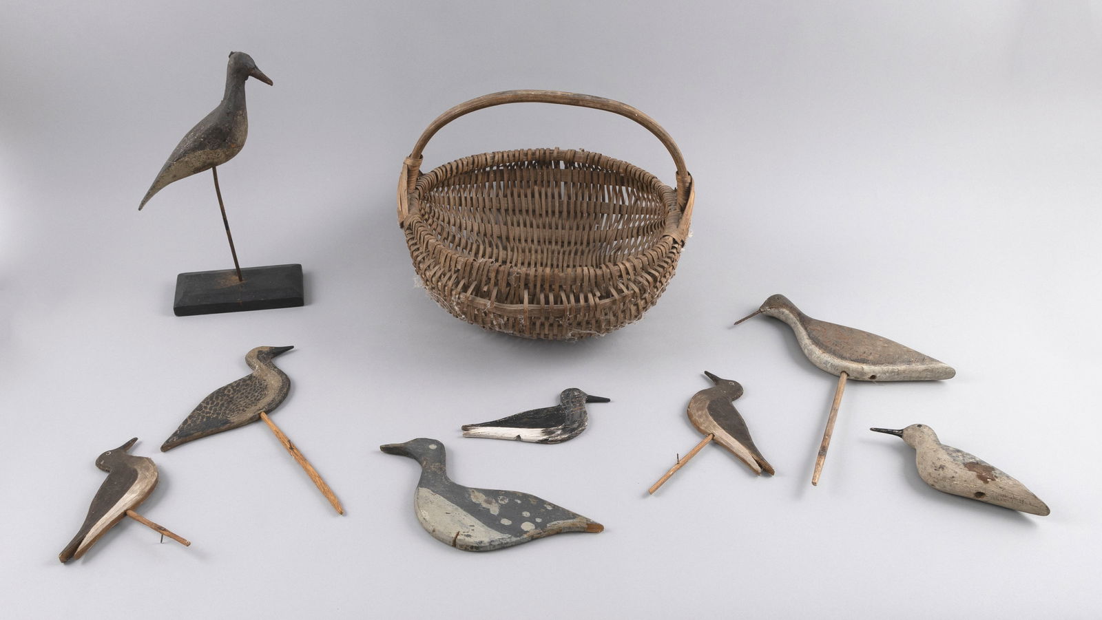 EIGHT SHOREBIRD DECOYS Early 20th Century Lengths from 6" to 10". (1 of 1)