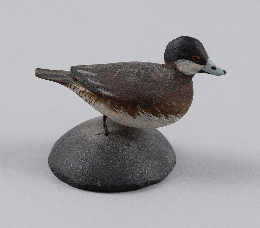 A. ELMER CROWELL MINIATURE RUDDY DUCK DRAKE East Harwich, Massachusetts, 1862-1952 Height 2". (1 of 3)