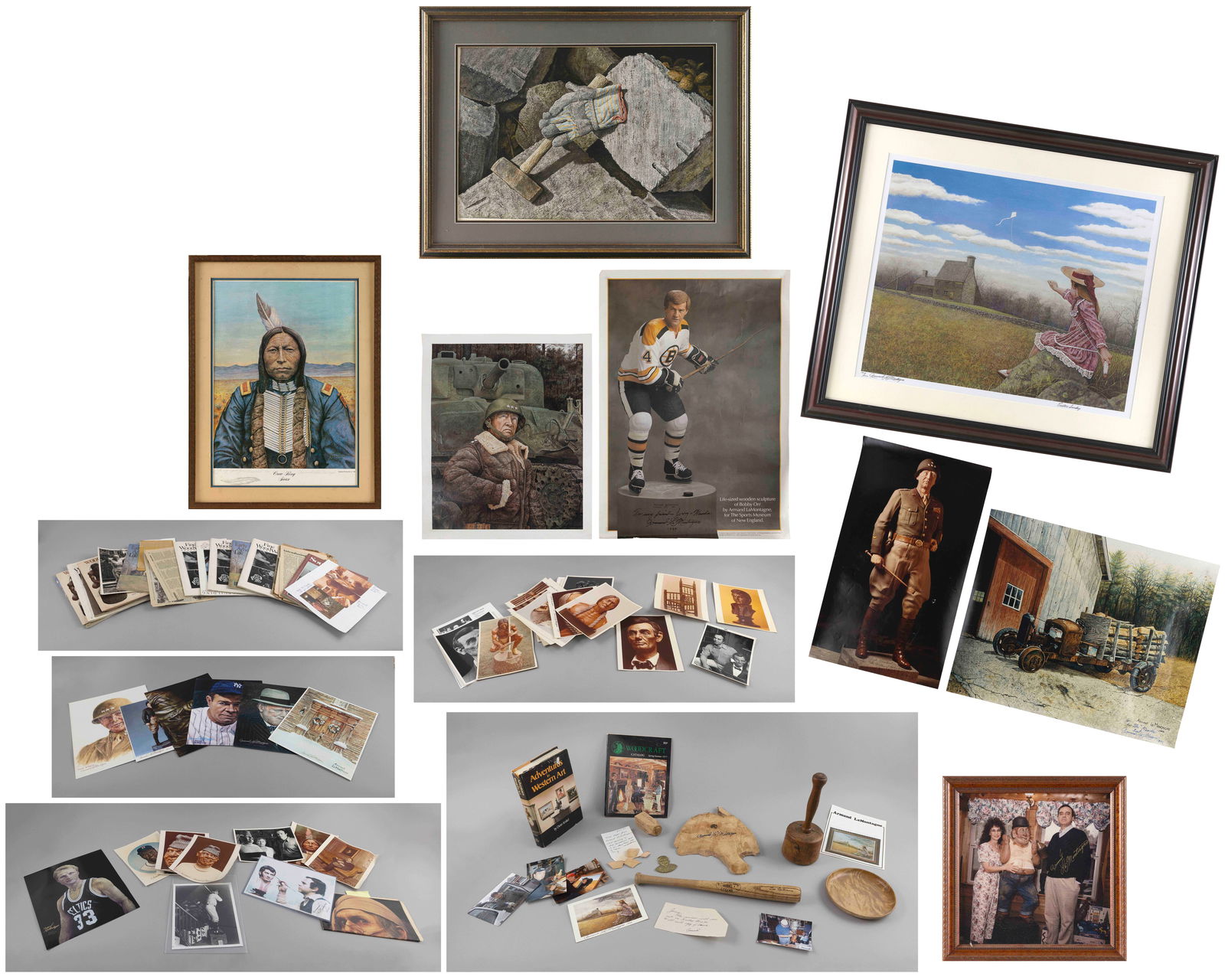 ARMAND LAMONTAGNE (Rhode Island, 1939-2025), Group of ephemera, memorabilia and carvings pertaining (1 of 16)
