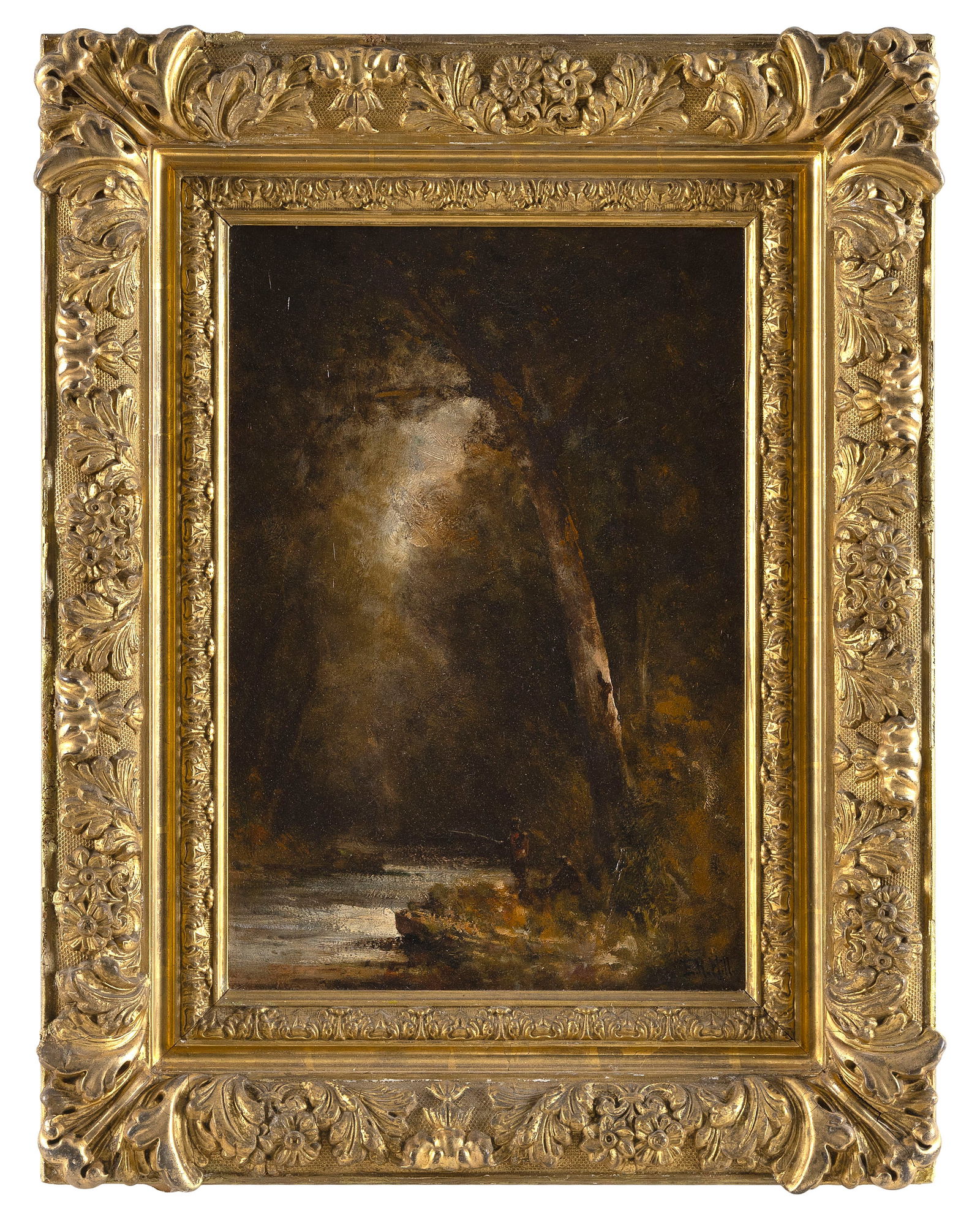 EDWARD RUFUS HILL (California/Massachusetts, 1851-1908), A fisherman casting into a woodlands (1 of 2)