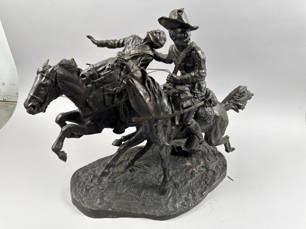 AFTER FREDERIC REMINGTON (20th Century,), "The Wounded Bunkie"., Bronze, height 20.5". Width 29". (1 of 4)