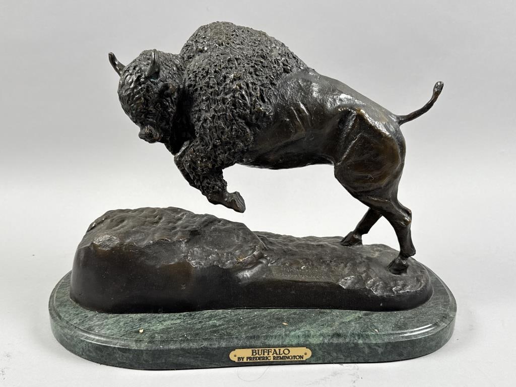 AFTER FREDERIC REMINGTON (20th Century,), "Buffalo"., Bronze, height 15". Width 20". Depth 10". (1 of 4)